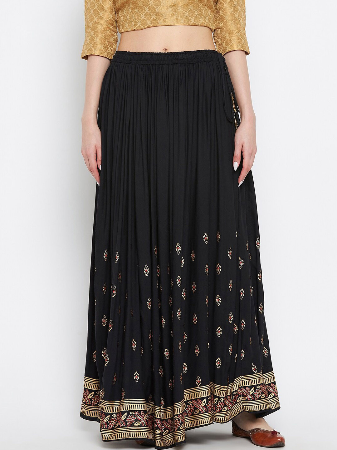 

Clora Creation Printed Flared Maxi Skirt, Black