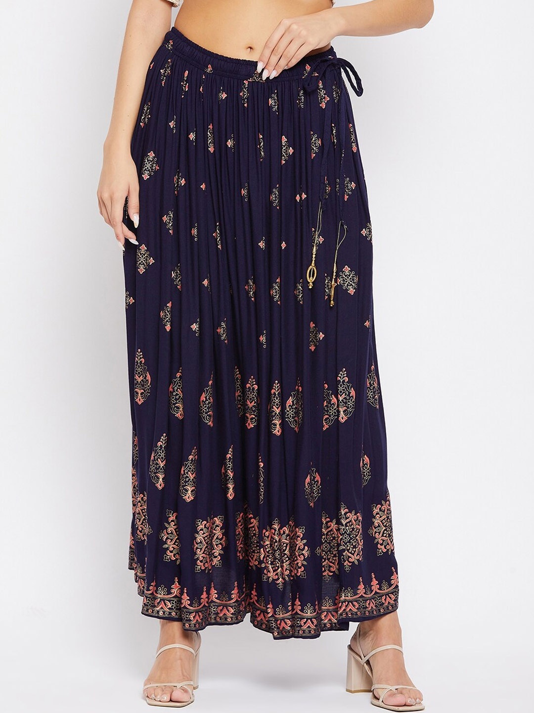 

Clora Creation Floral Printed Flared Maxi Skirt, Navy blue