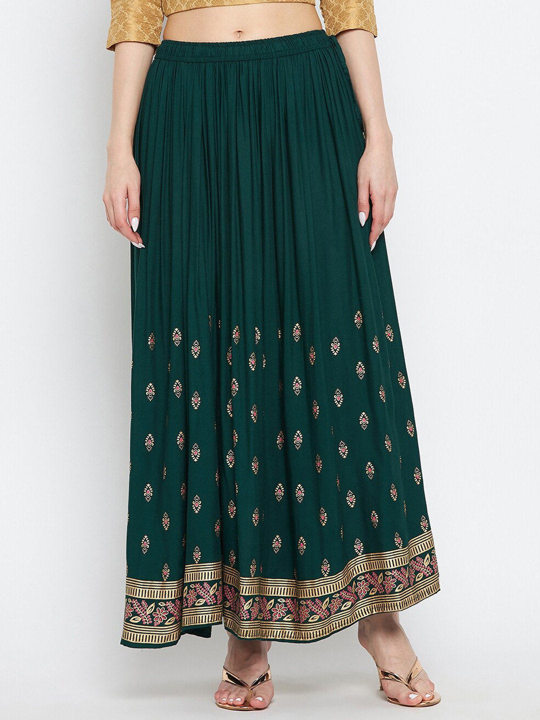 

Clora Creation Printed Flared Maxi Skirt, Green