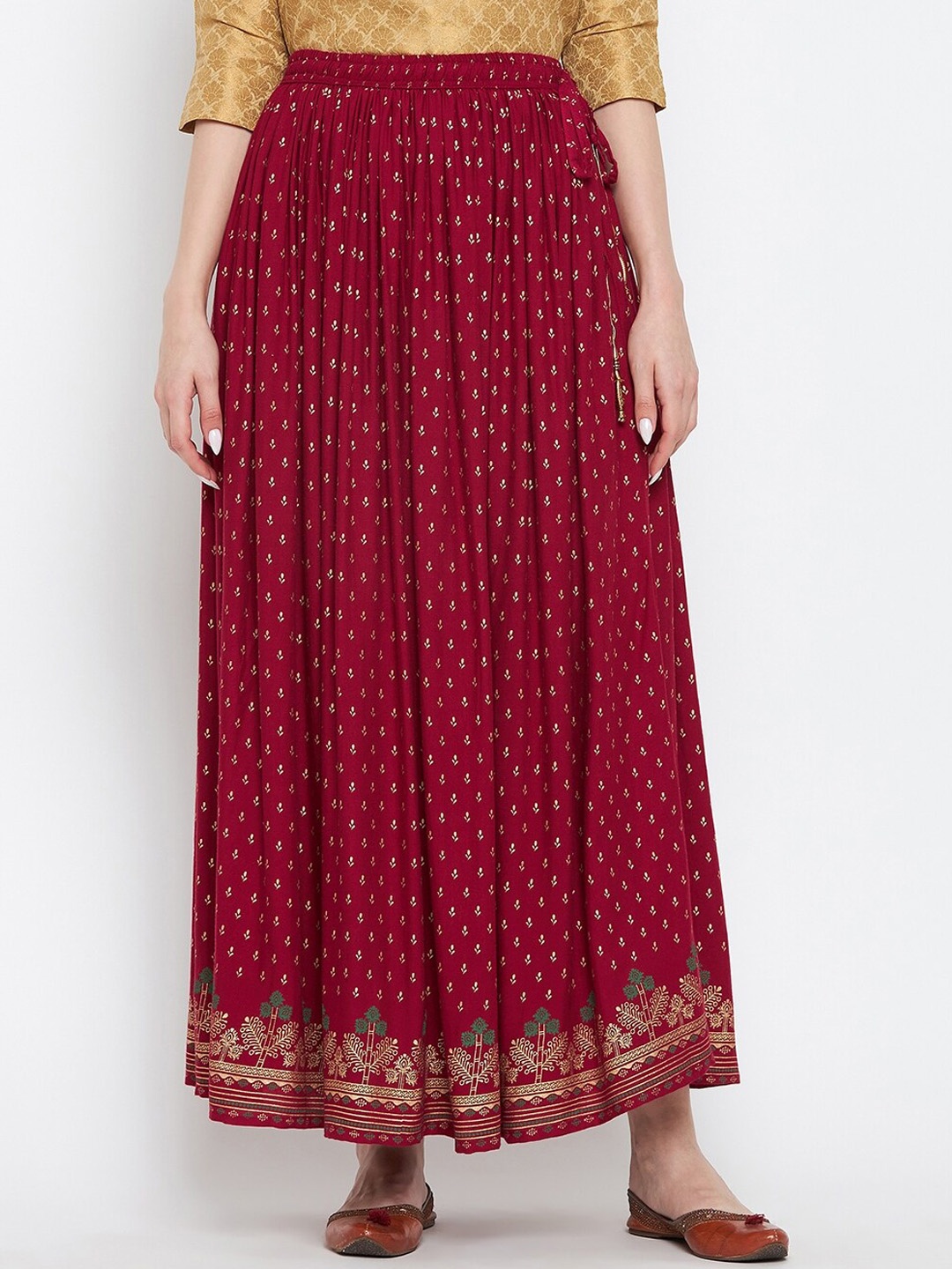 

Clora Creation Floral Printed Flared Maxi Skirt, Maroon
