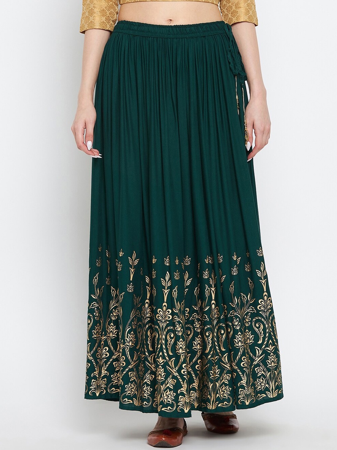 

Clora Creation Printed Flared Maxi Skirt, Green