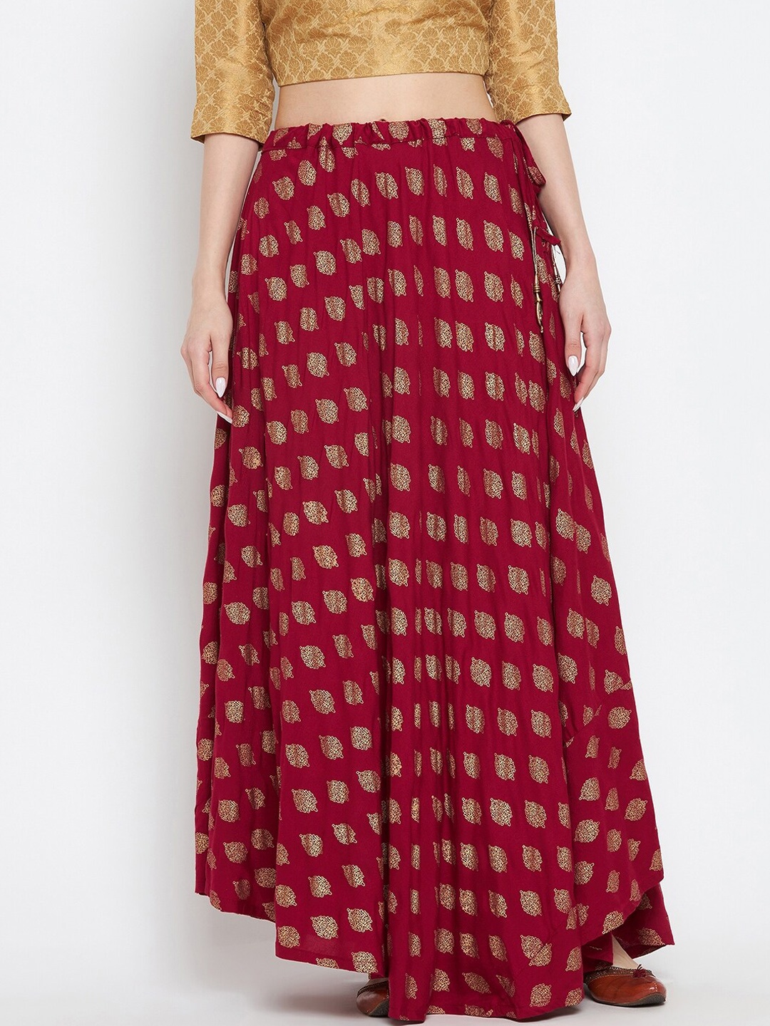 

Clora Creation Printed Flared Maxi Skirt, Maroon