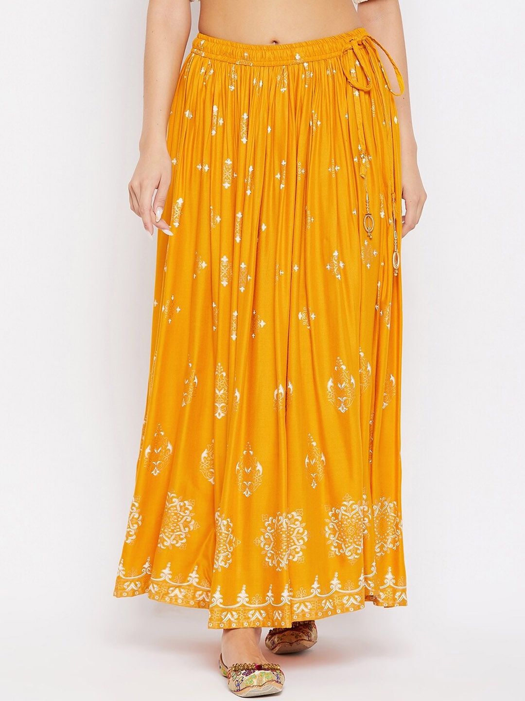 

Clora Creation Floral Printed Flared Maxi Skirt, Mustard