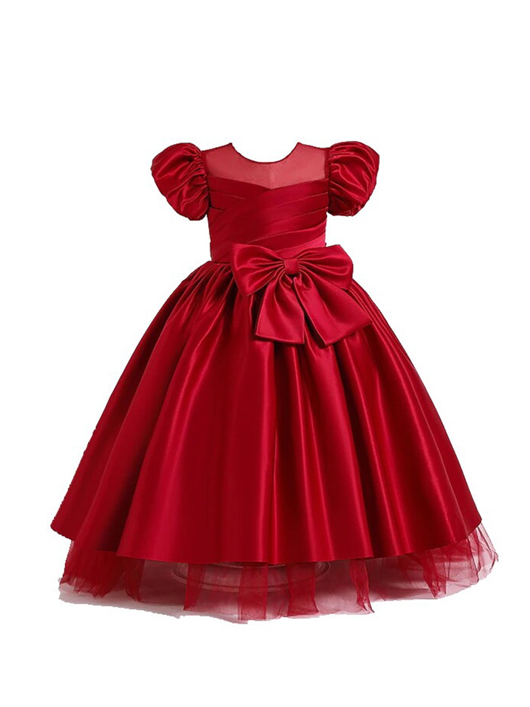 

R Cube Girls Satin Puff Sleeved Maxi Gown, Maroon