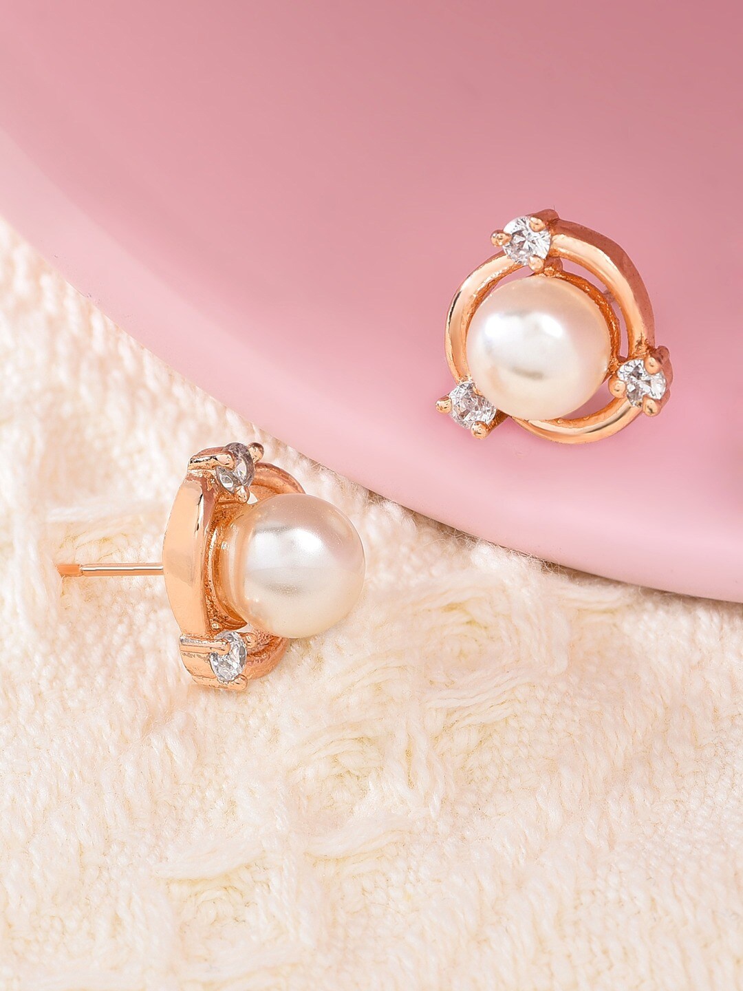 

AMI Rose Gold-Plated Cubic Zirconia Contemporary Studs Earrings, White
