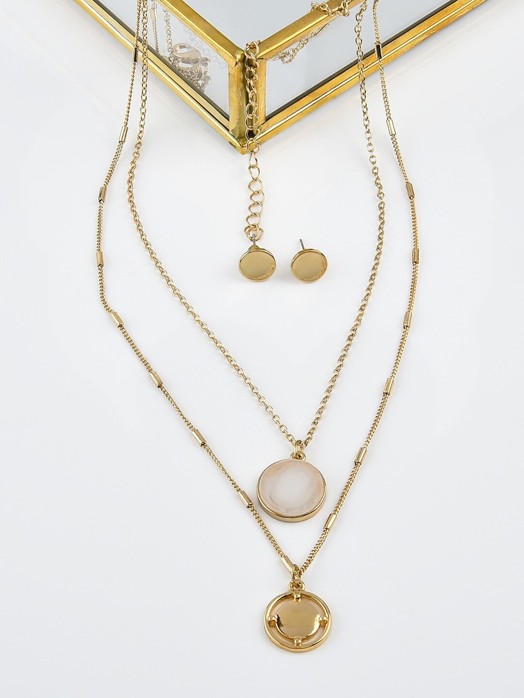 

AMI Women Gold-Plated Long Layered Necklace and Earrings, White