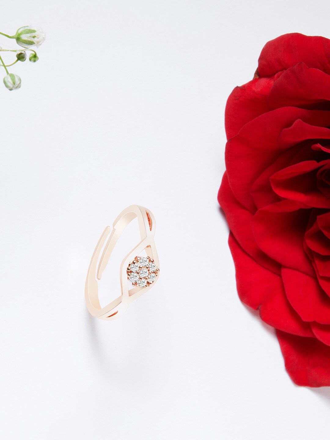 

AMI Rose Gold-Plated CZ-Studded Finger Ring