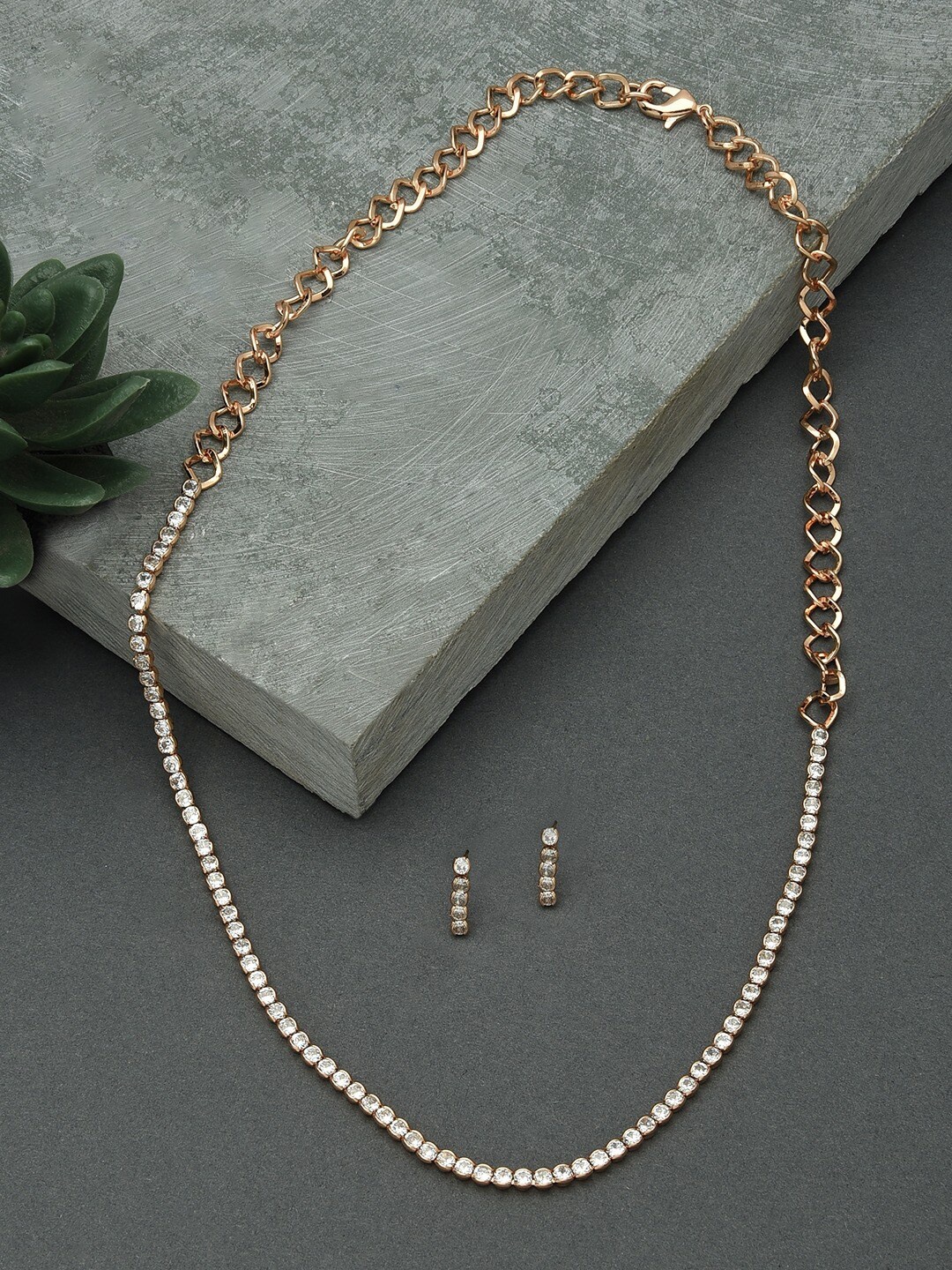 

AMI Women Rose Gold-Plated CZ-Studded Necklace and Earrings, White