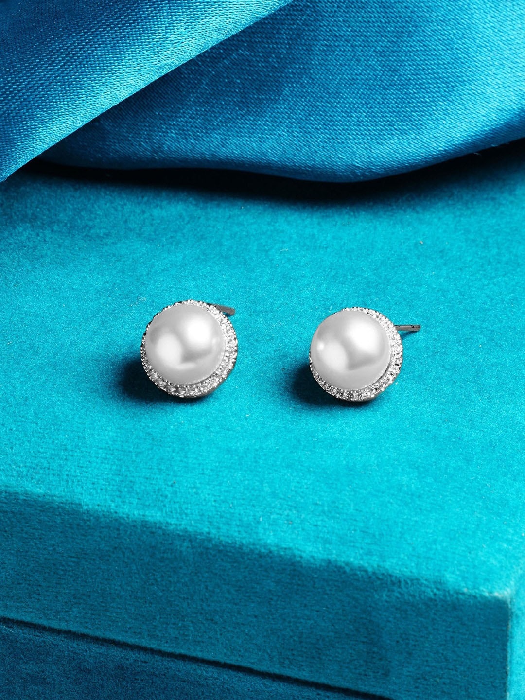 

AMI Silver-Plated Contemporary Cubic Zirconia Studs Earrings, White