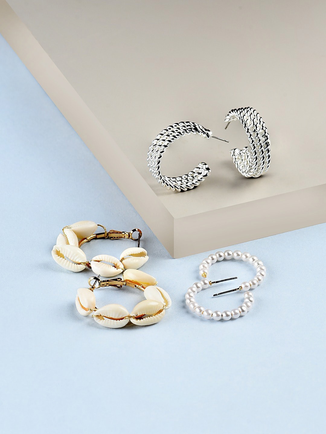 

AMI Set Of 3 Silver-Plated Contemporary Hoop Earrings, White