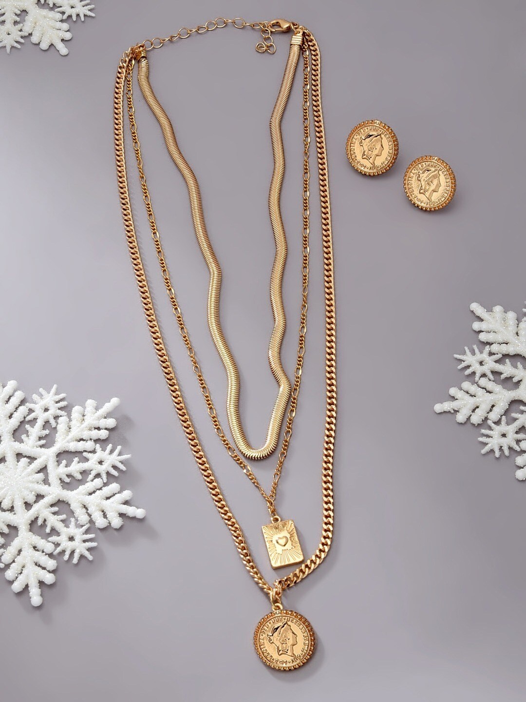 

AMI Women Gold-Plated Multi Layered Necklace and Earrings