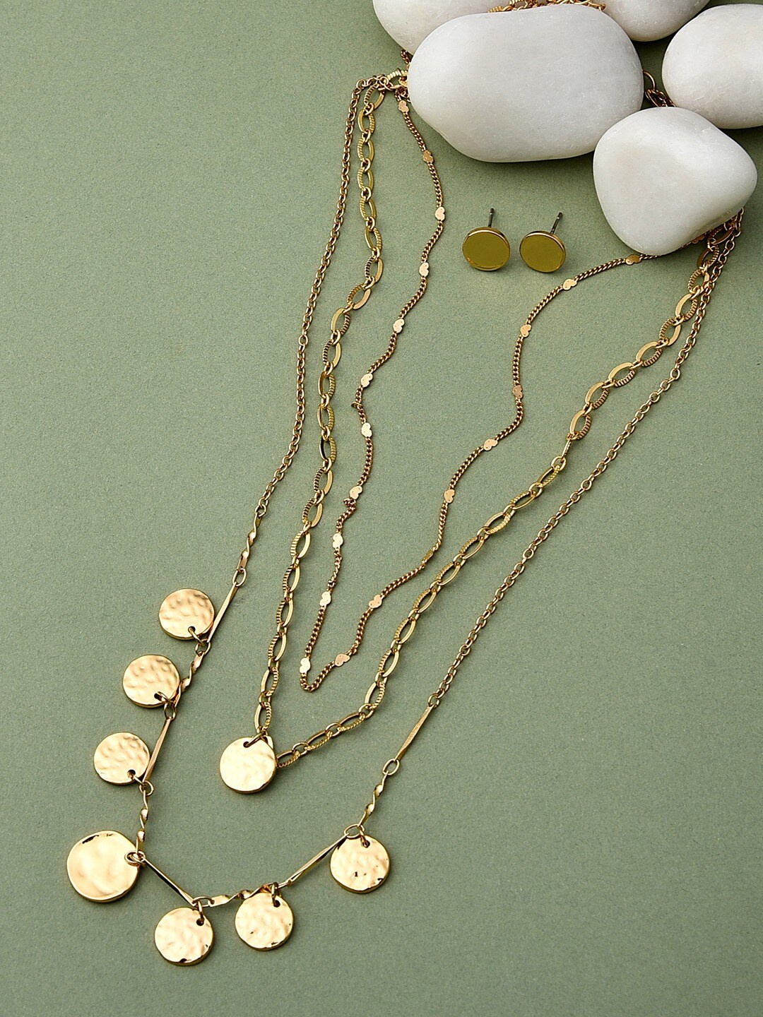 

AMI Women Gold-Plated Layered Necklace and Earrings