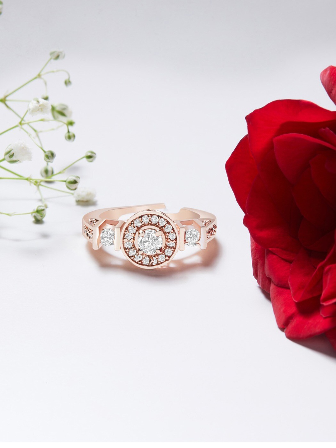

AMI Women Rose Gold-Plated & CZ-Studded Finger Ring, White