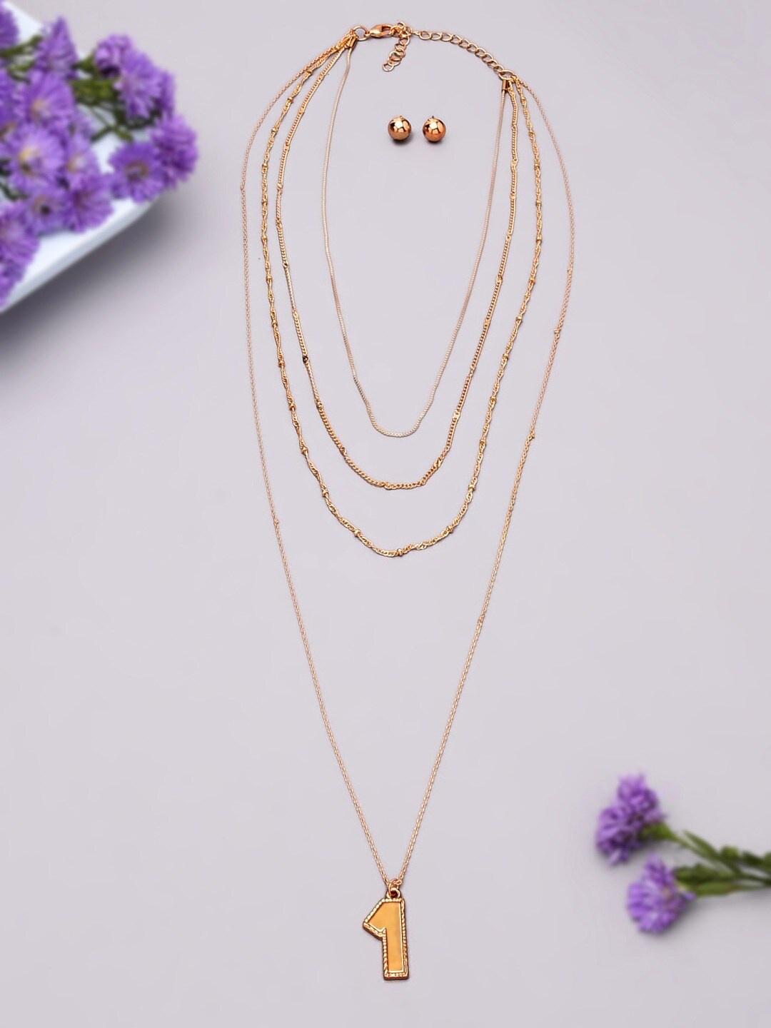 

AMI Women Gold-Plated Layered Necklace and Earrings