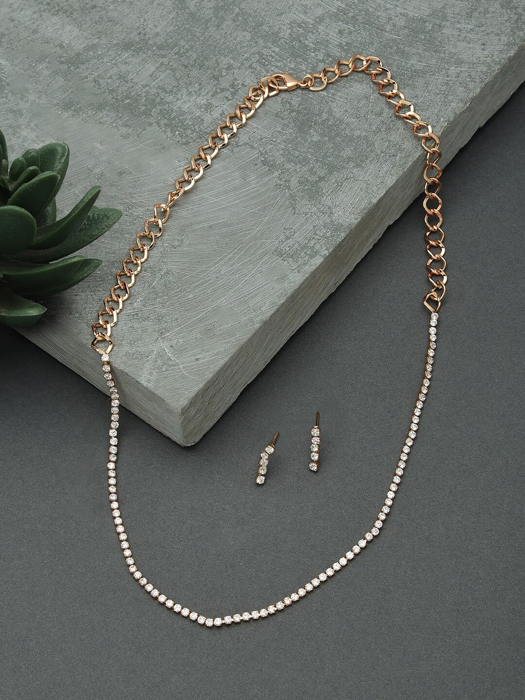 

AMI Women Rose Gold-Plated CZ-Studded Necklace and Earrings, White