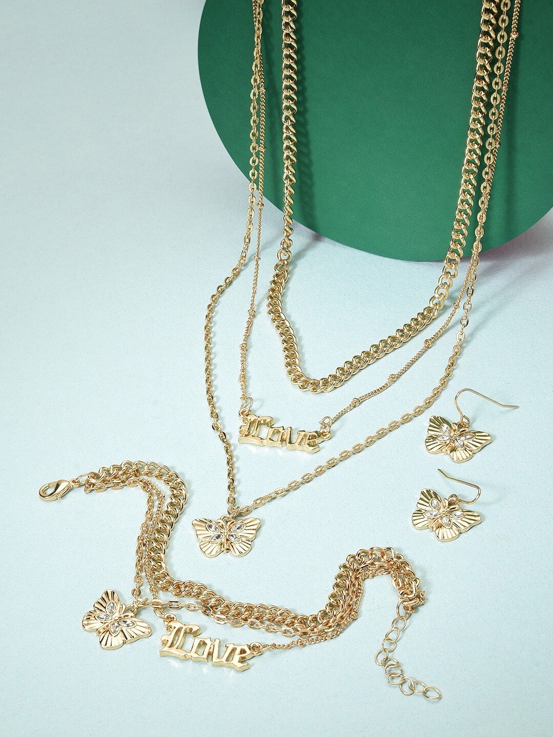 

AMI Women Gold-Plated Multi Layered Necklace and Earrings & With Bracelet, White