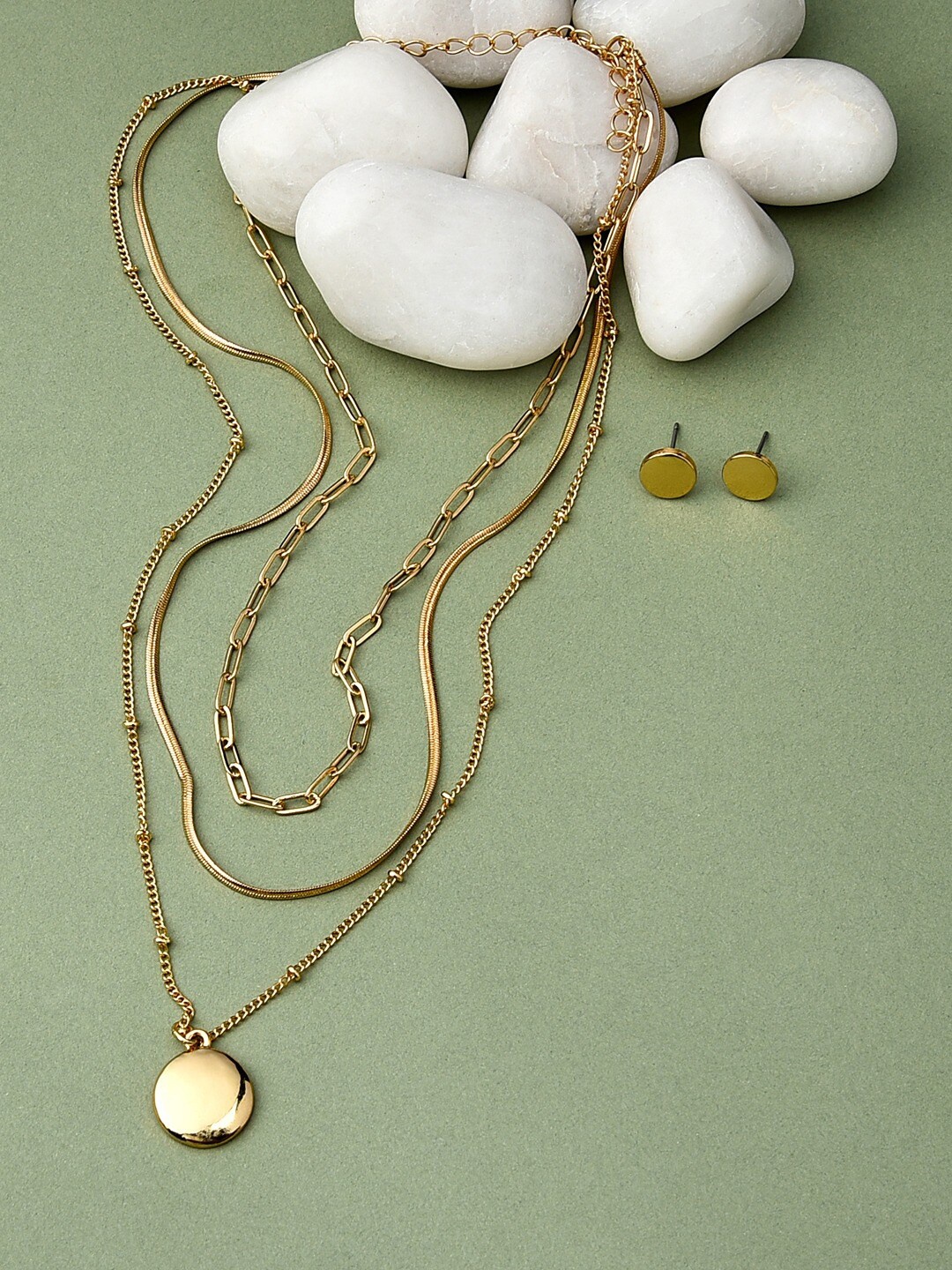 

AMI Women Gold-Plated 3 Layered Necklace and Earrings