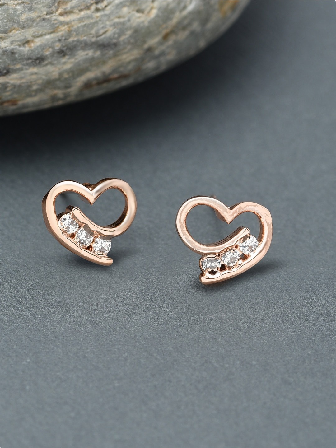 

AMI Rose Gold-Plated Heart Shaped Cubic Zirconia Studs Earrings, White