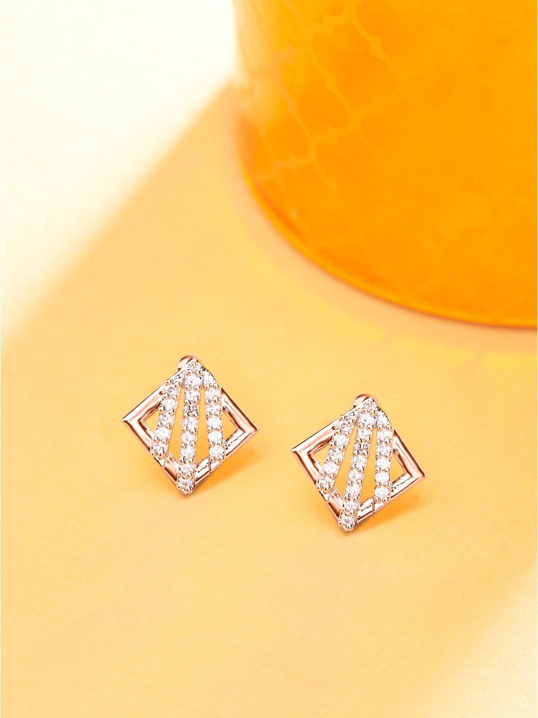 

AMI Rose Gold-Plated Square Cubic Zirconia Studs Earrings, White