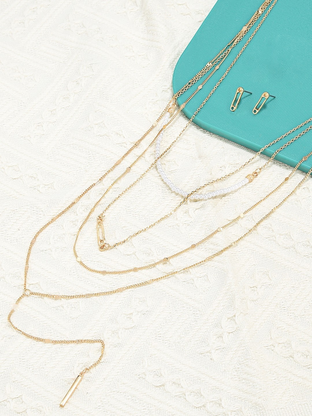 

AMI Women Gold-Plated Beaded Layered Necklace and Earrings, White