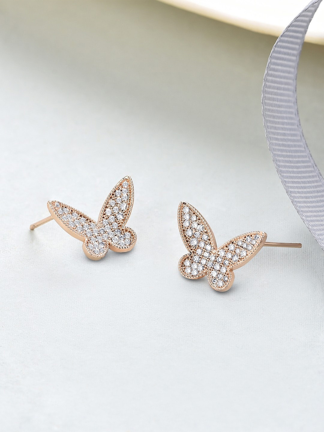 

AMI Rose Gold-Plated Butterfly Studs Earrings, White