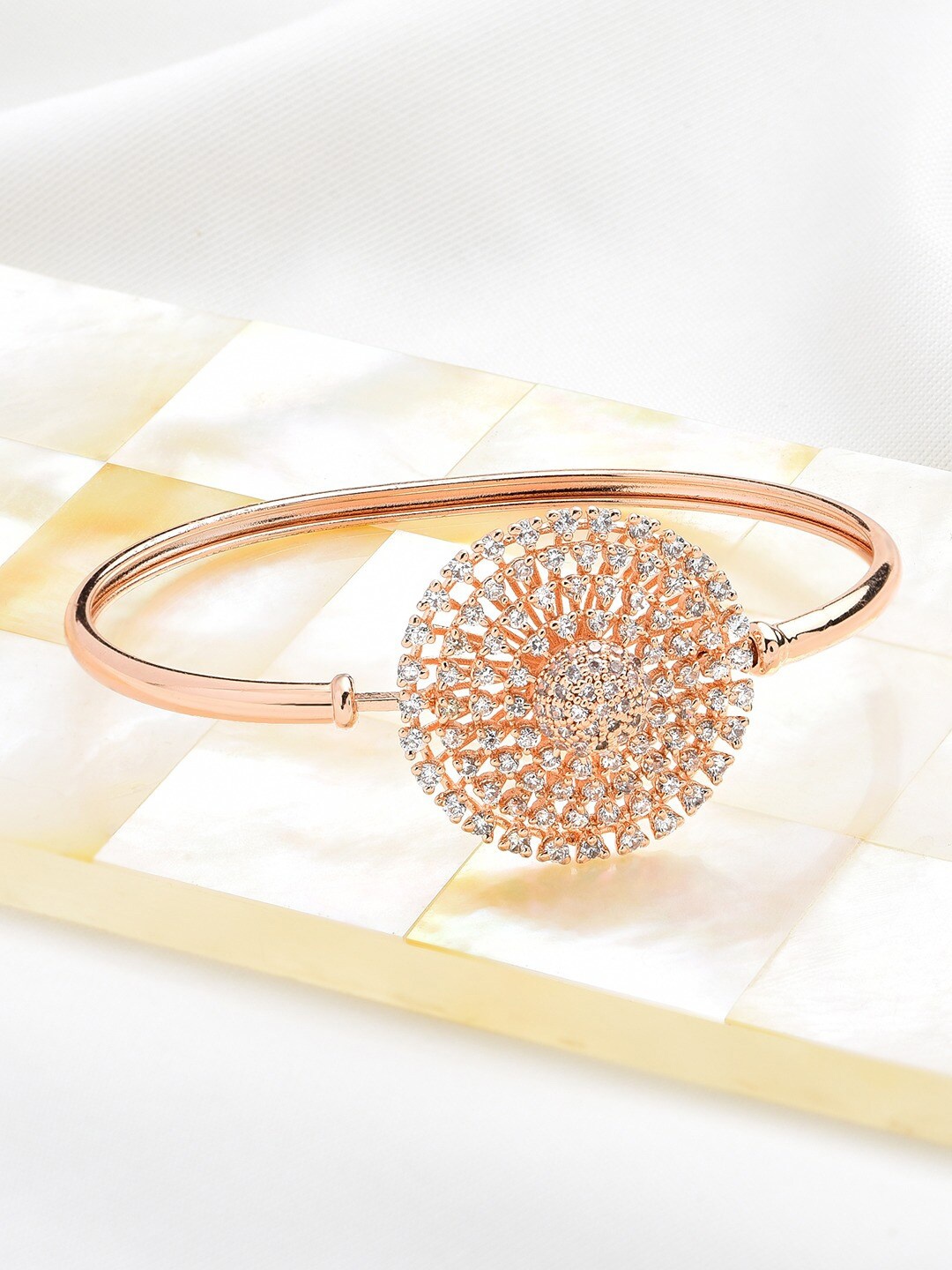 

AMI Women Brass Cubic Zirconia Rose Gold-Plated Kada Bracelet