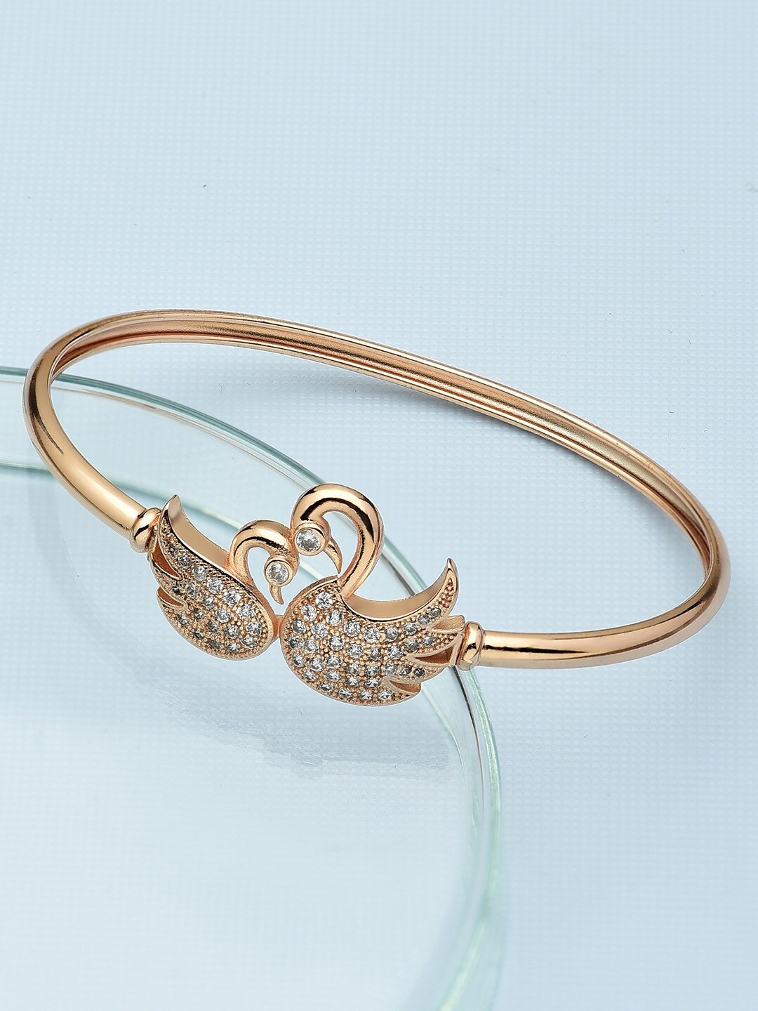 

AMI Women Brass Cubic Zirconia Rose Gold-Plated Kada Bracelet, White