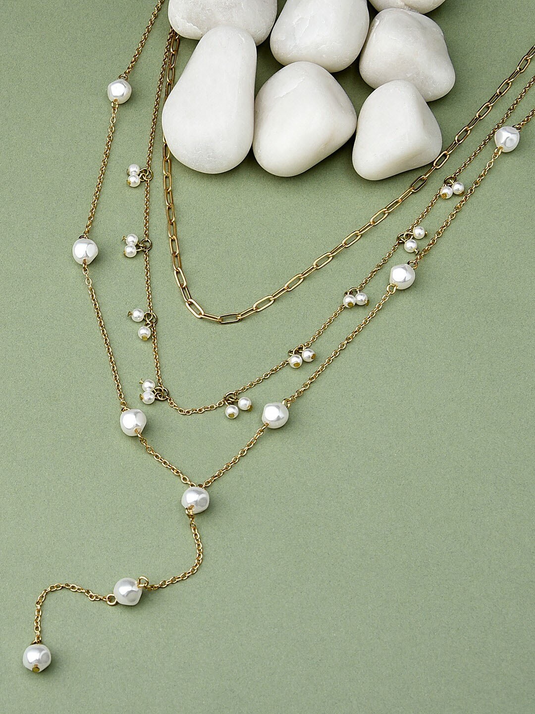 

AMI Women Gold-Plated Beaded Layered Necklace and Earrings, White