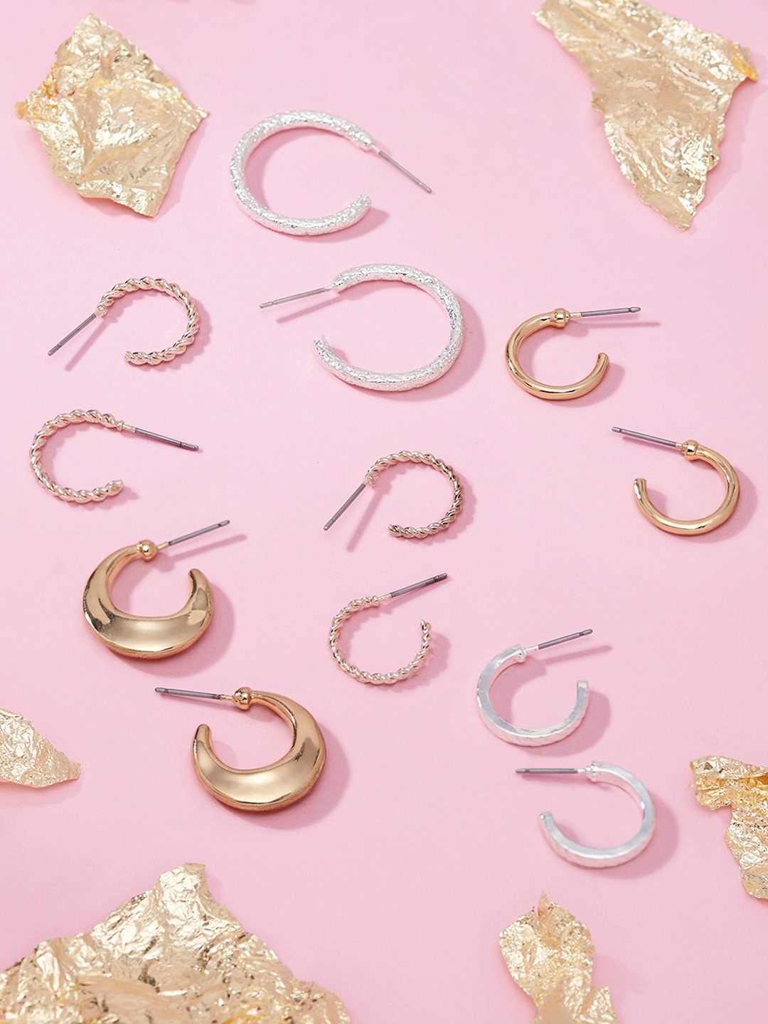 

AMI Set Of 6 Gold-Plated Contemporary Half Hoop Earrings, White