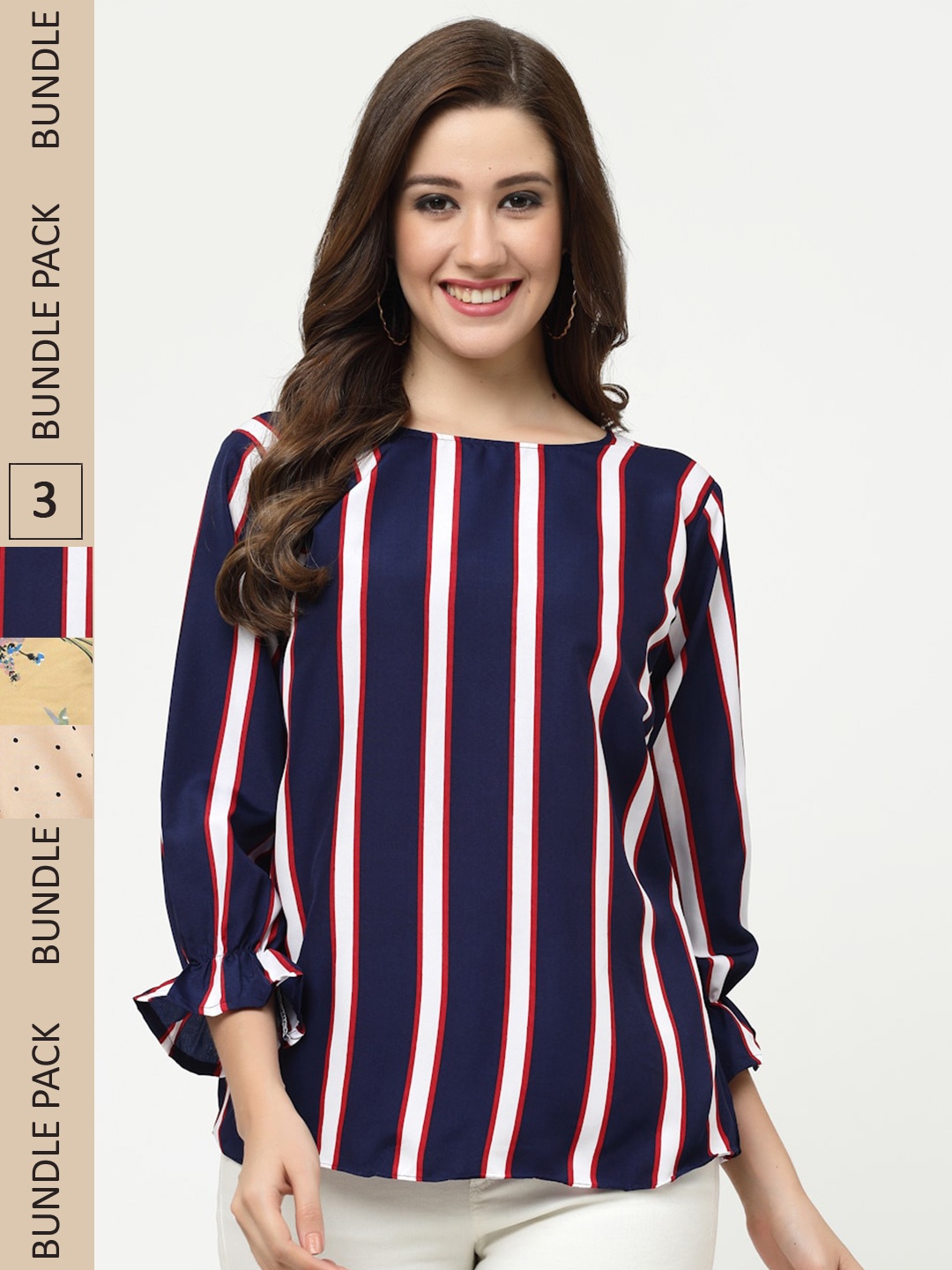 

MISS AYSE Pack Of 3 Printed Bell Sleeves Tops, Multi