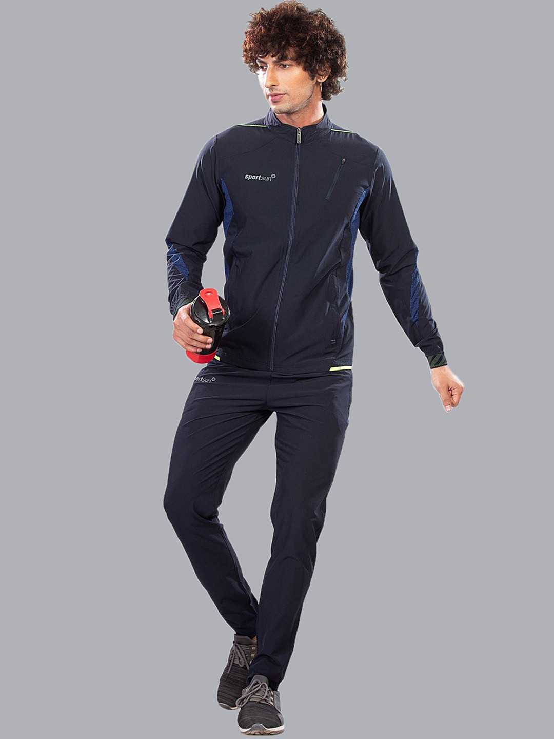

SPORT SUN Men Knitted Sports Tracksuit, Navy blue