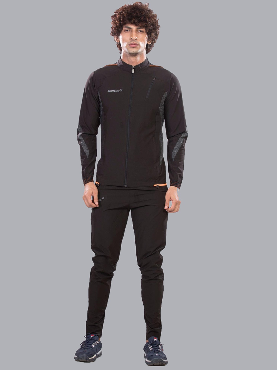 

SPORT SUN Men Mock Collar Knitted Tracksuit, Black