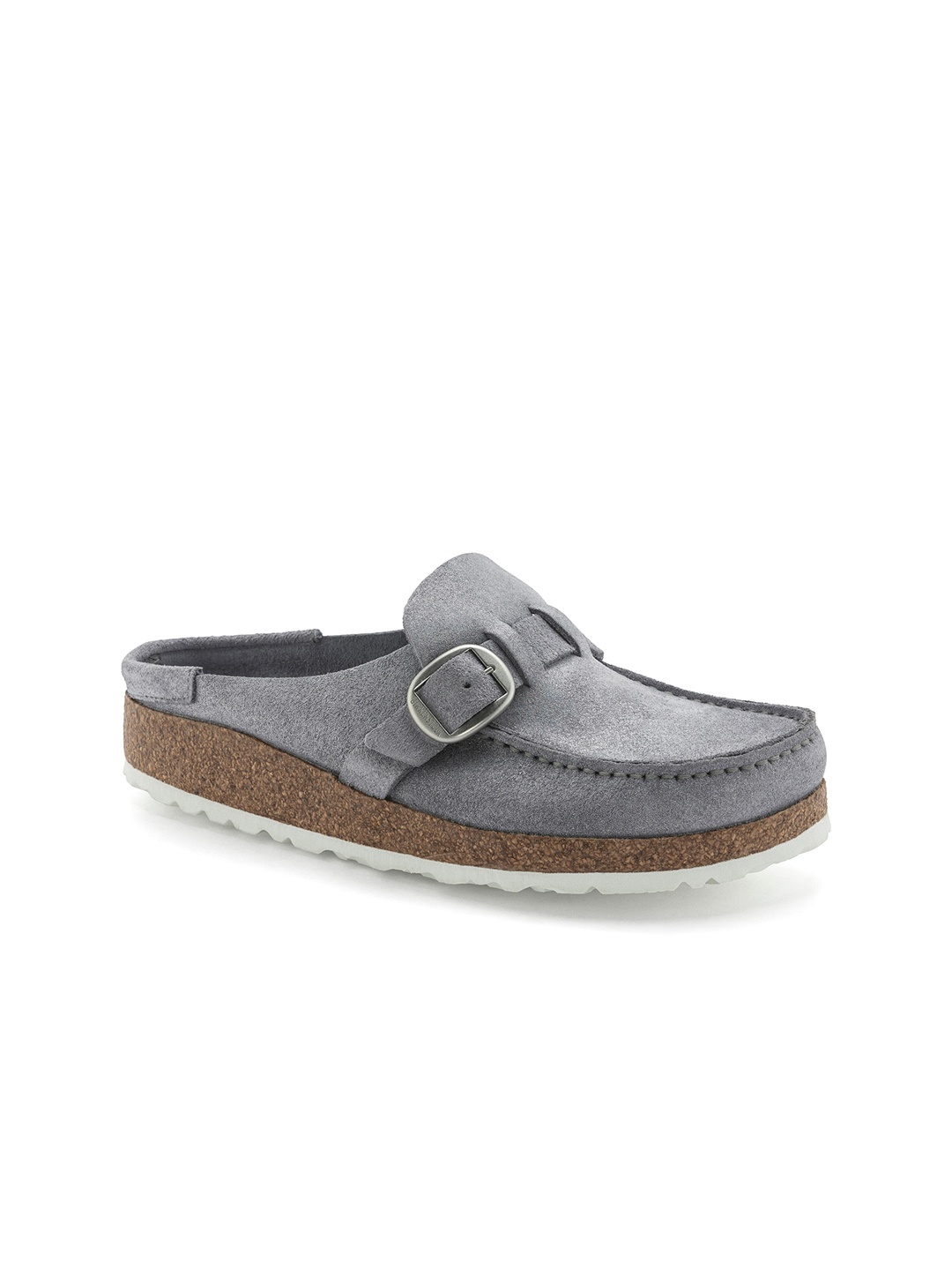 

Birkenstock Buckley Shimmering Purple Fog Narrow Width Suede Leather Clogs, Grey