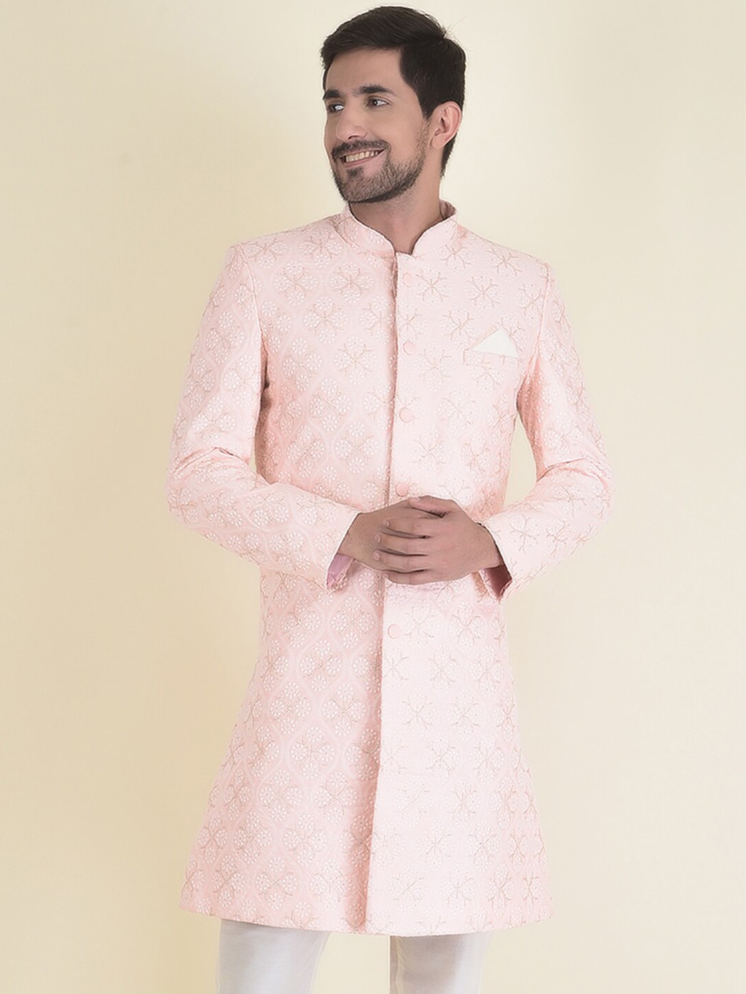 

HOUSE OF DEYANN Embroidered Sherwani with Trouser, Pink