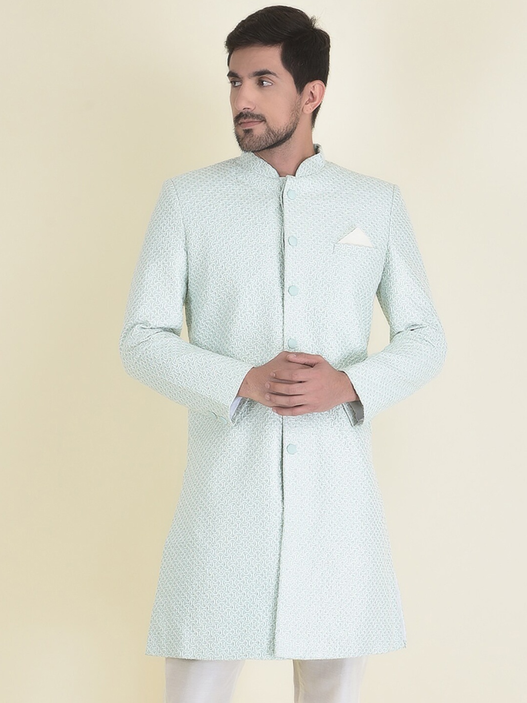 

HOUSE OF DEYANN Men Embroidered Sherwani With Trouser Set, Green