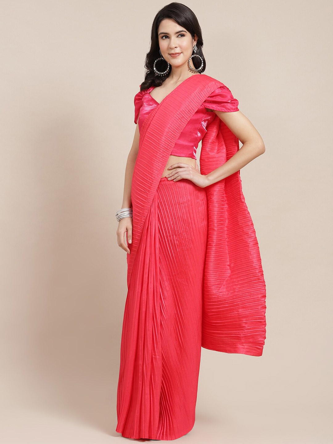 

Kalista Pink Striped Silk Blend Saree