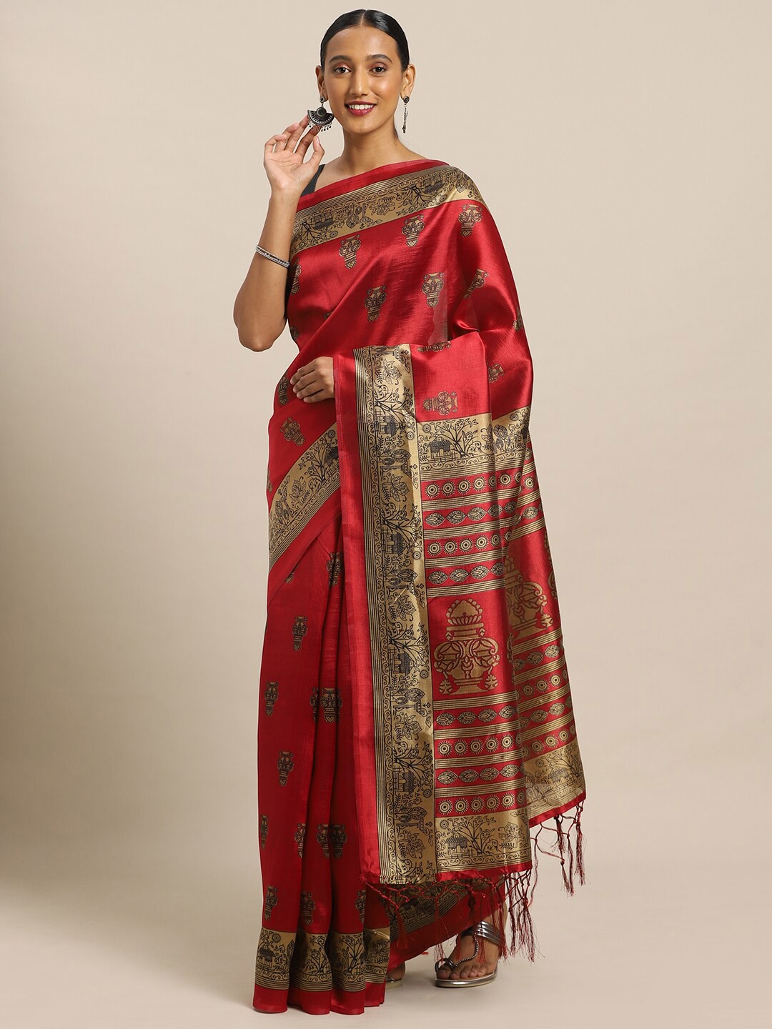

Kalista Red & Cream-Coloured Ethnic Motifs Silk Cotton Saree