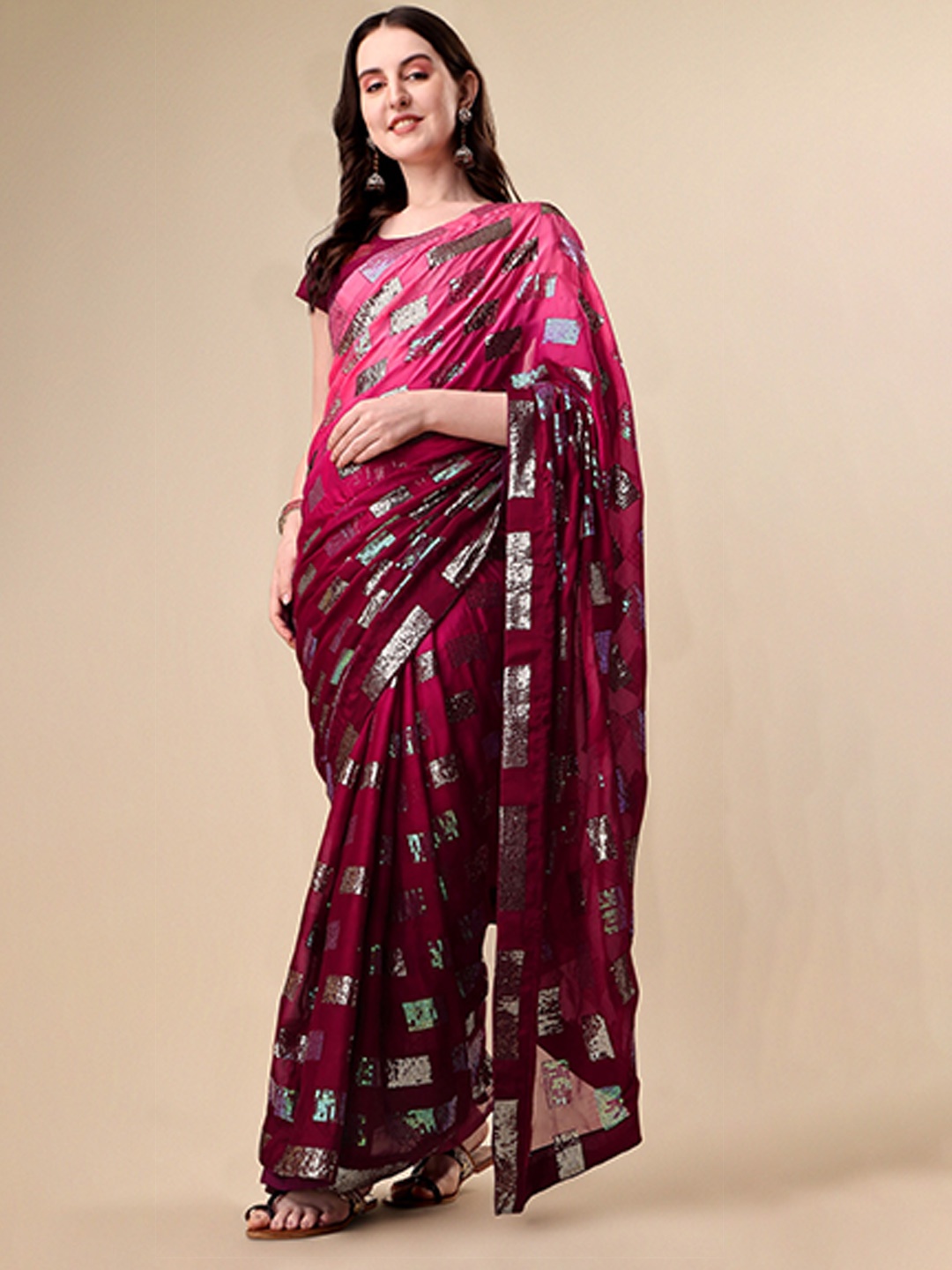 

Vaidehi Fashion Embellished Sequined Saree, Pink