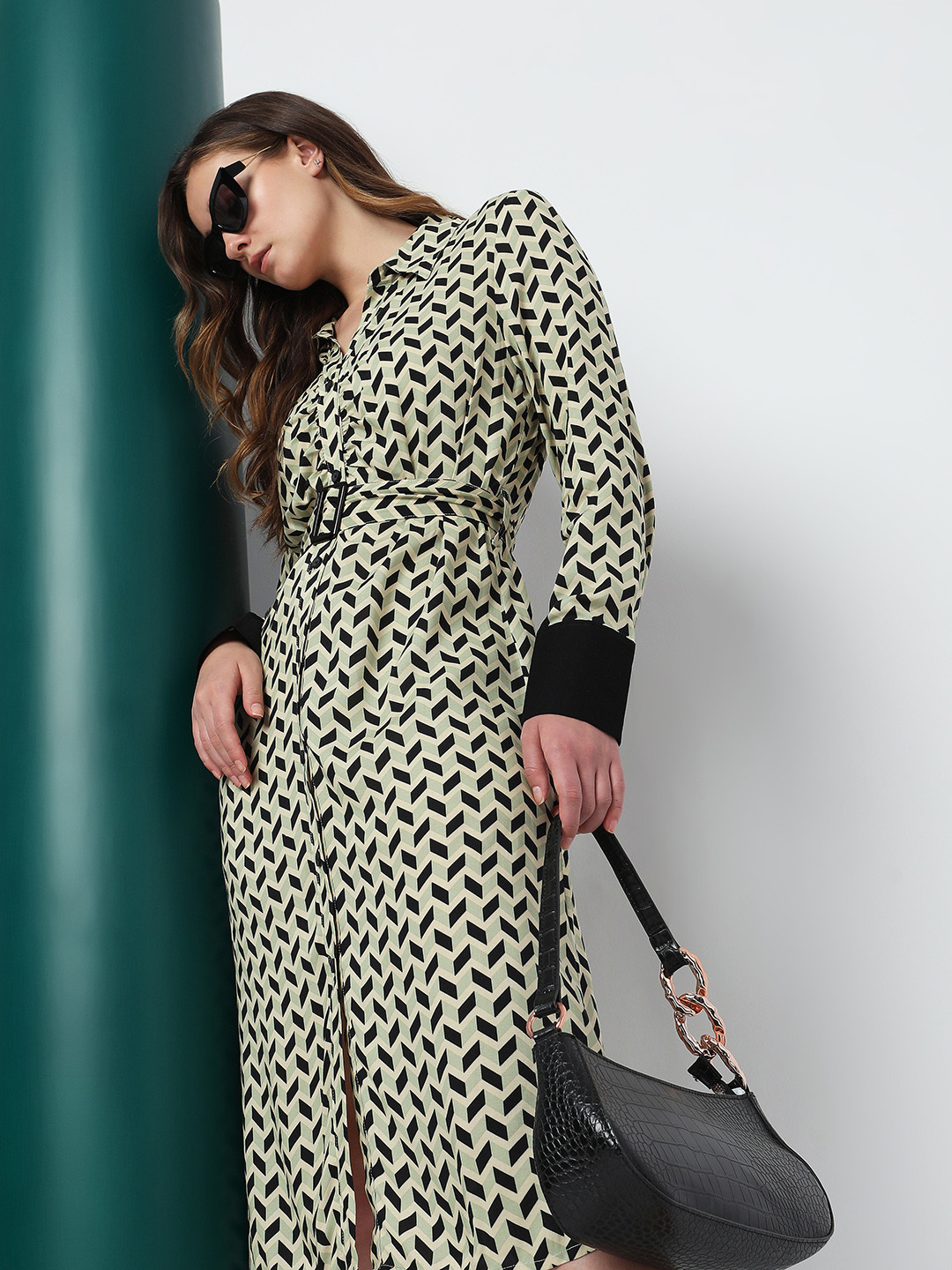 

Vero Moda Geometric Printed Cuffed Sleeves Dress, Green
