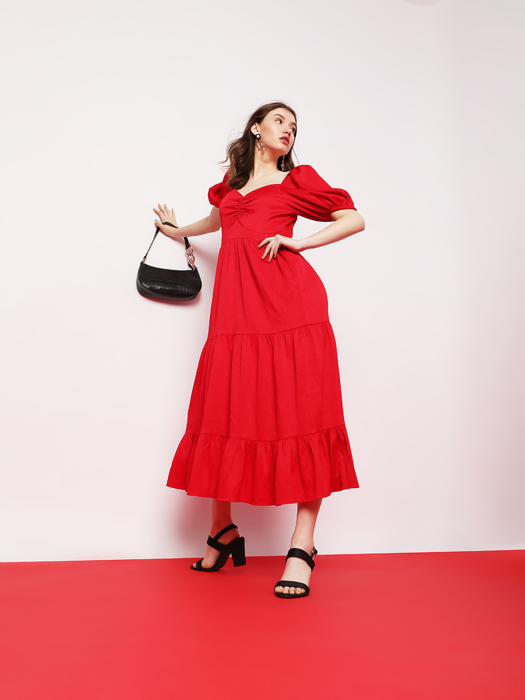 

Vero Moda Sweetheart Neck Maxi Midi Dress, Red