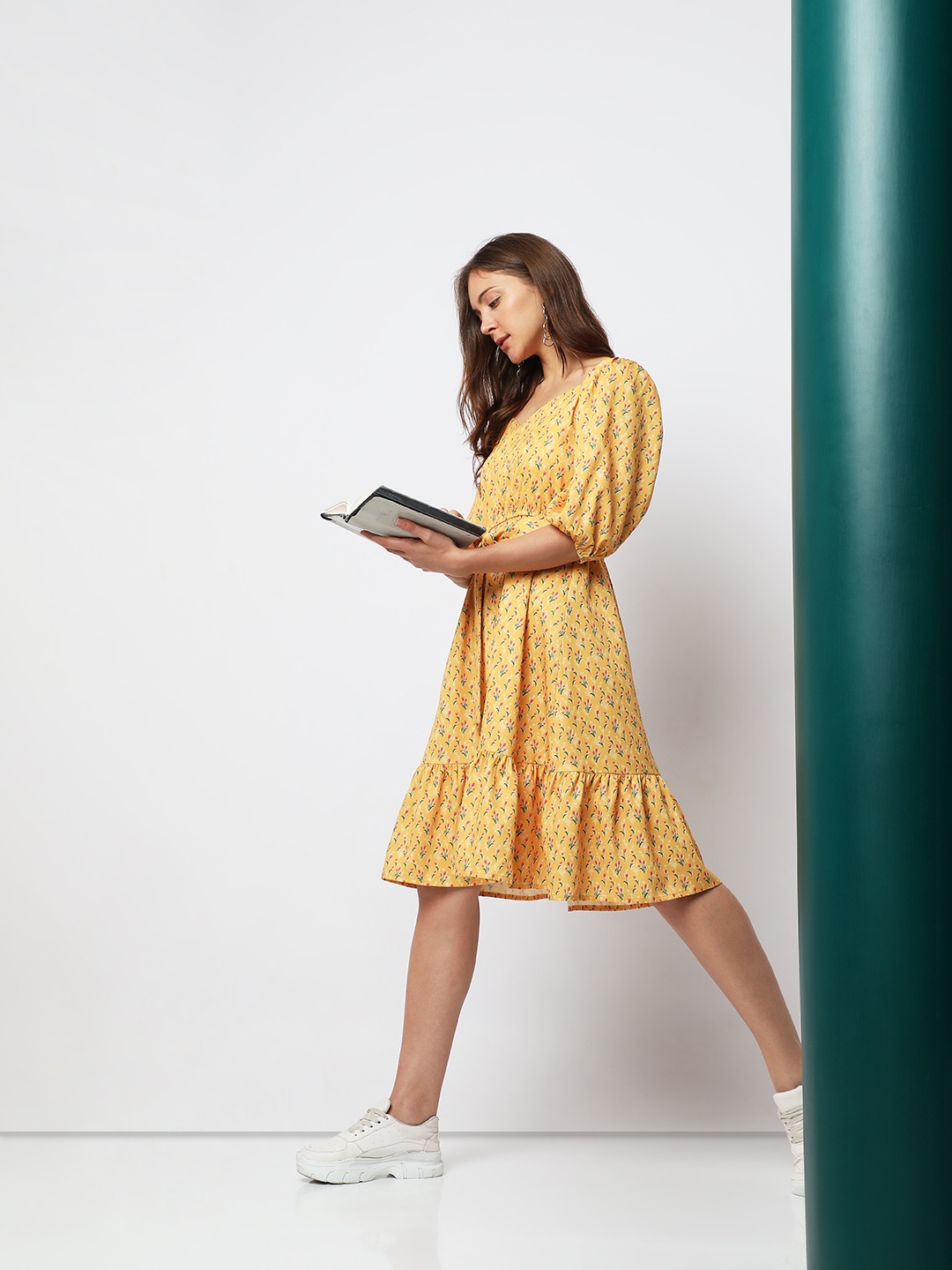 

Vero Moda Floral Printed A-Line Dress, Yellow