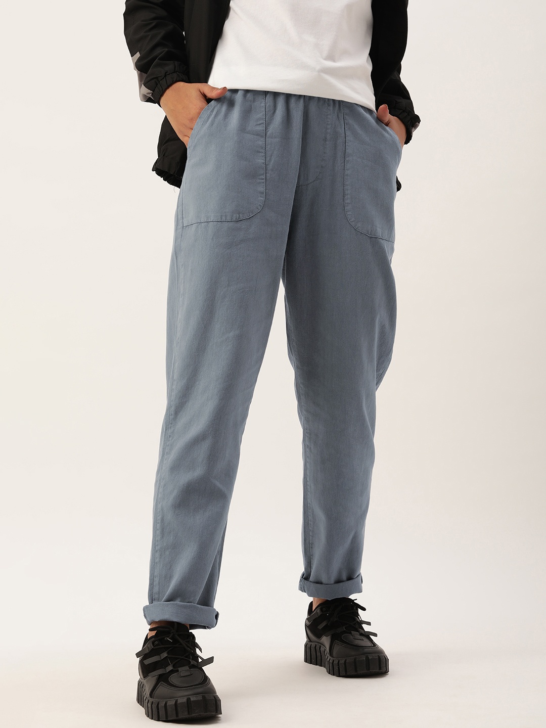 

Kook N Keech Women Relaxed Pleated Trousers, Grey