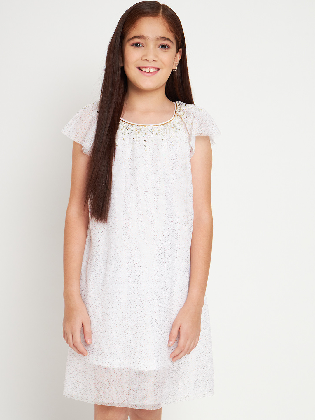 

HERE&NOW Sequin & Beads Embellished Net A-Line Dress, White