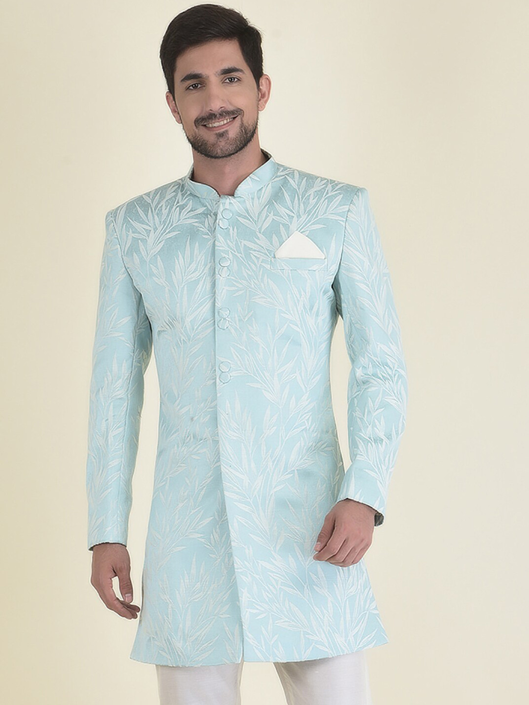 

HOUSE OF DEYANN Men Woven Design Sherwani With Trouser Set, Blue