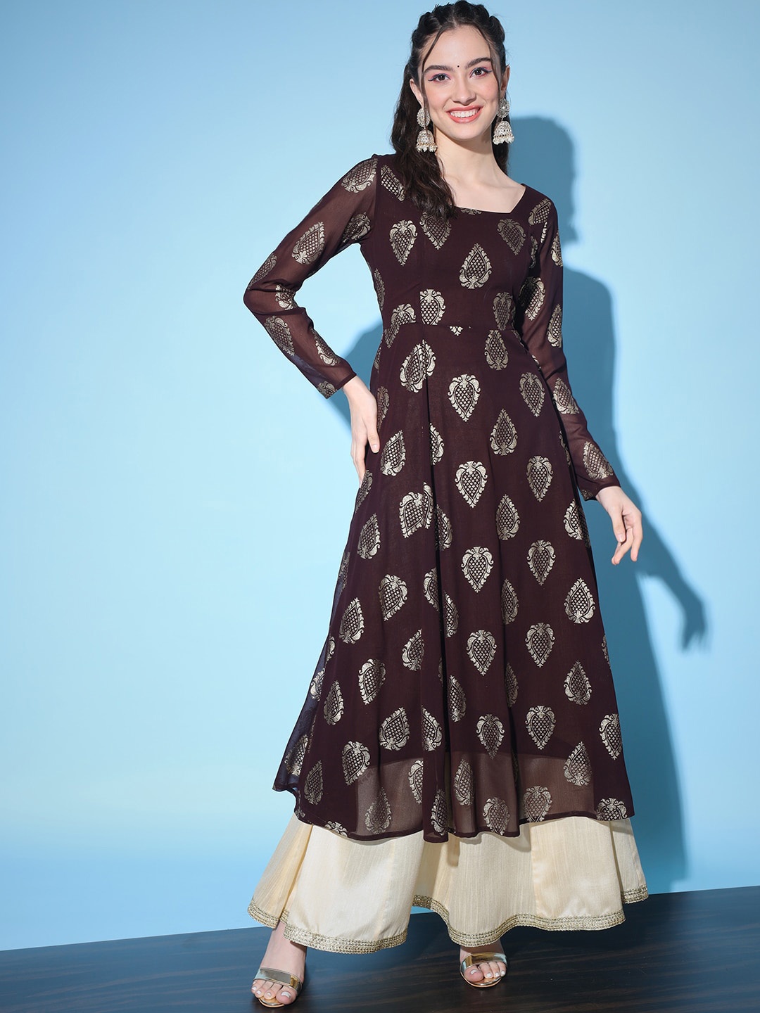 

Aayna Women Ethnic Motifs Printed Anarkali Kurta, Brown