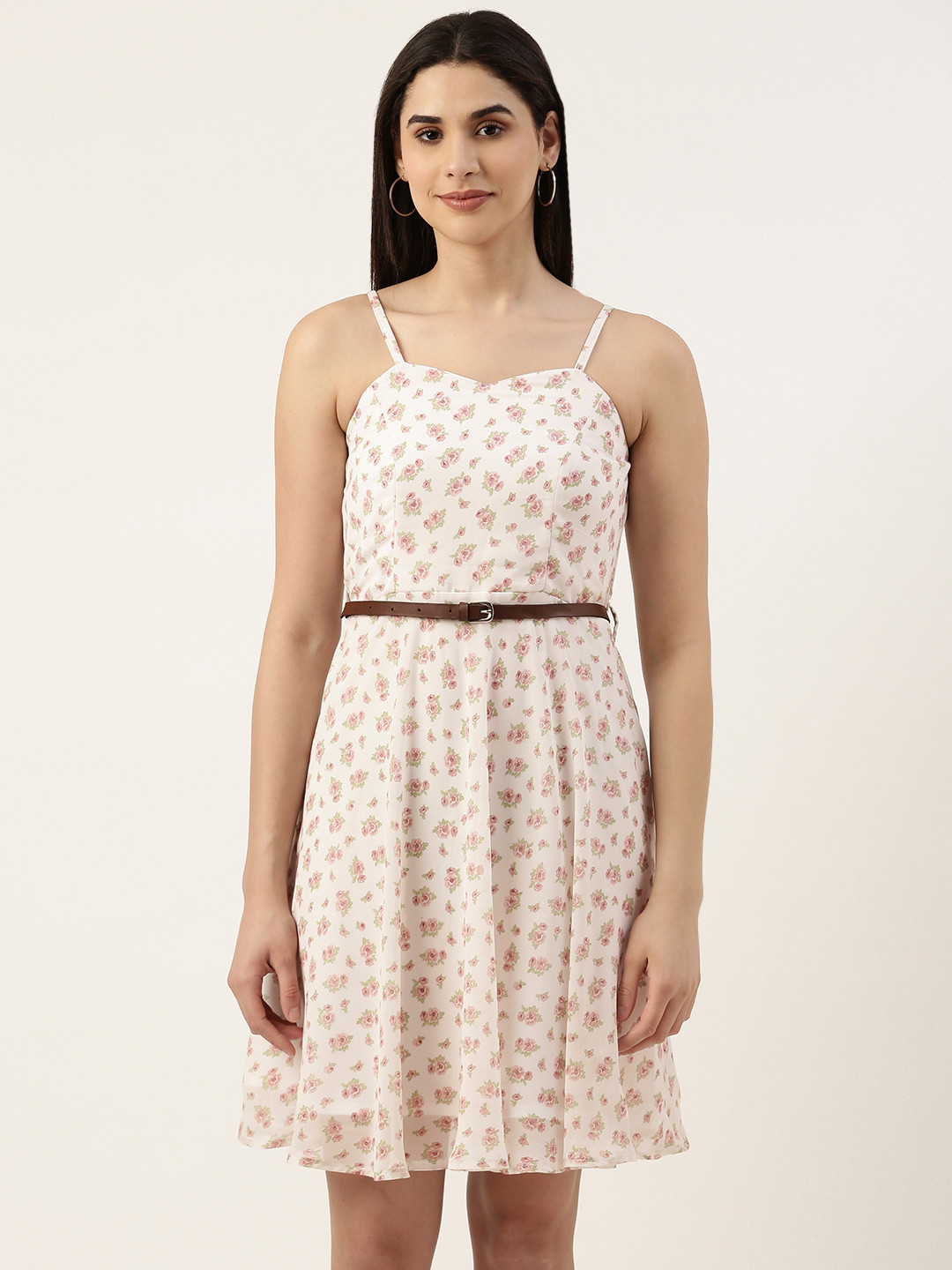 

RACHNA Floral Print Georgette A-Line Dress, White