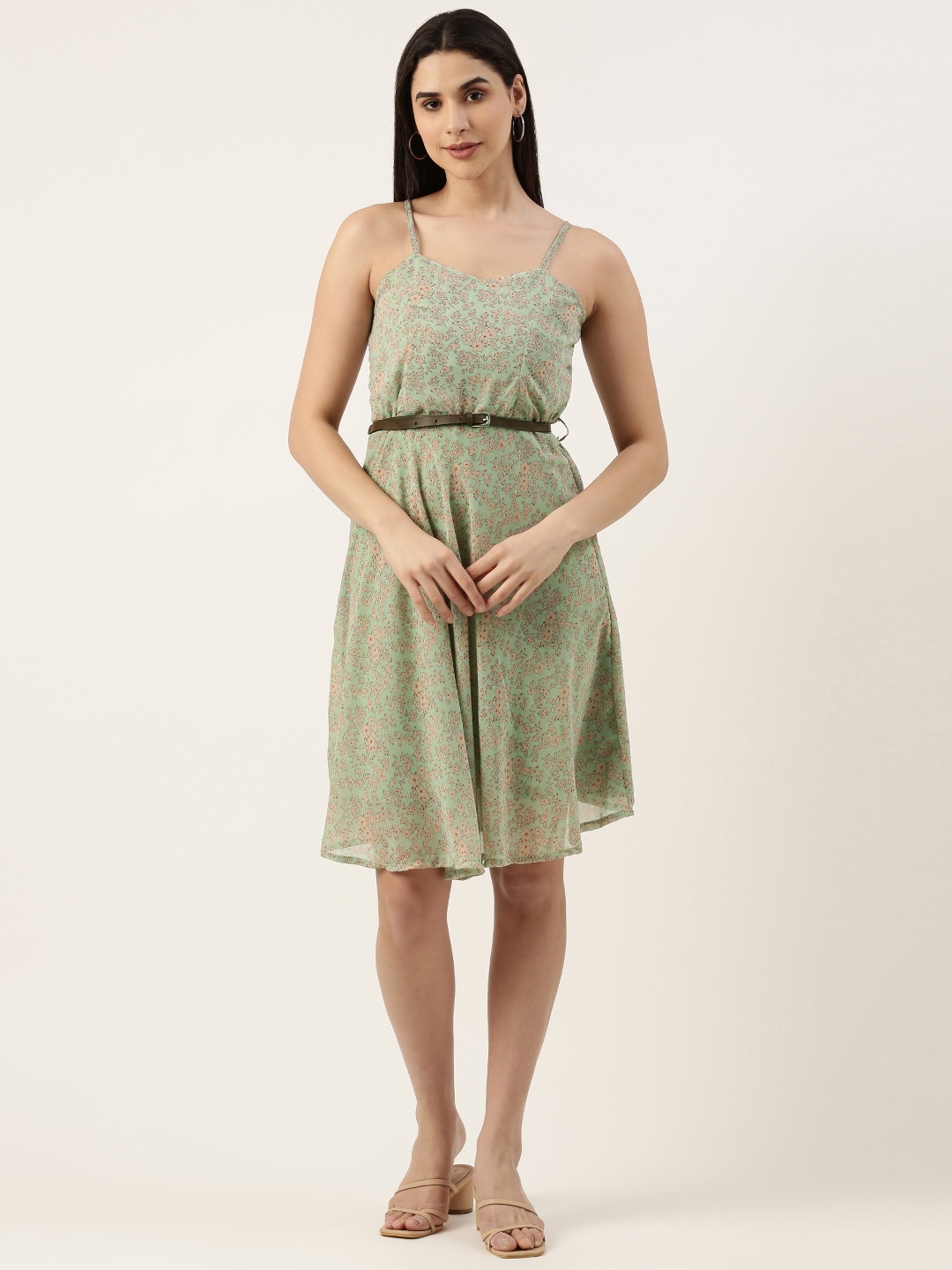 

RACHNA Floral Print Georgette A-Line Dress, Green