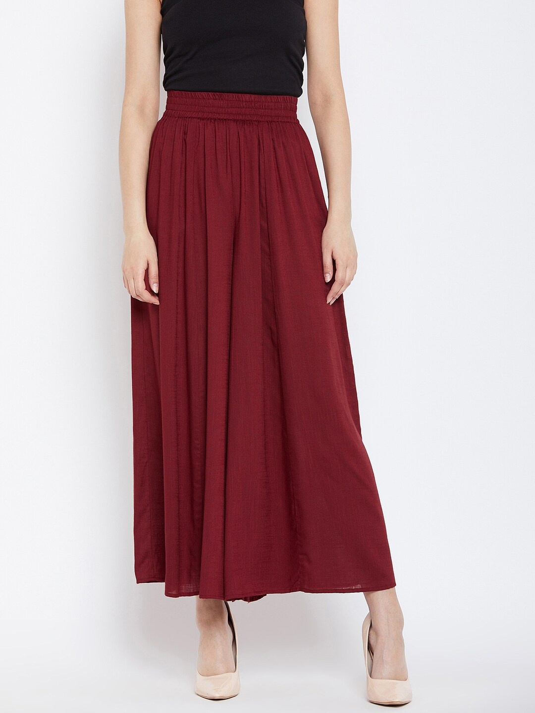 

PANIT Women Flared Woven Palazzos, Maroon
