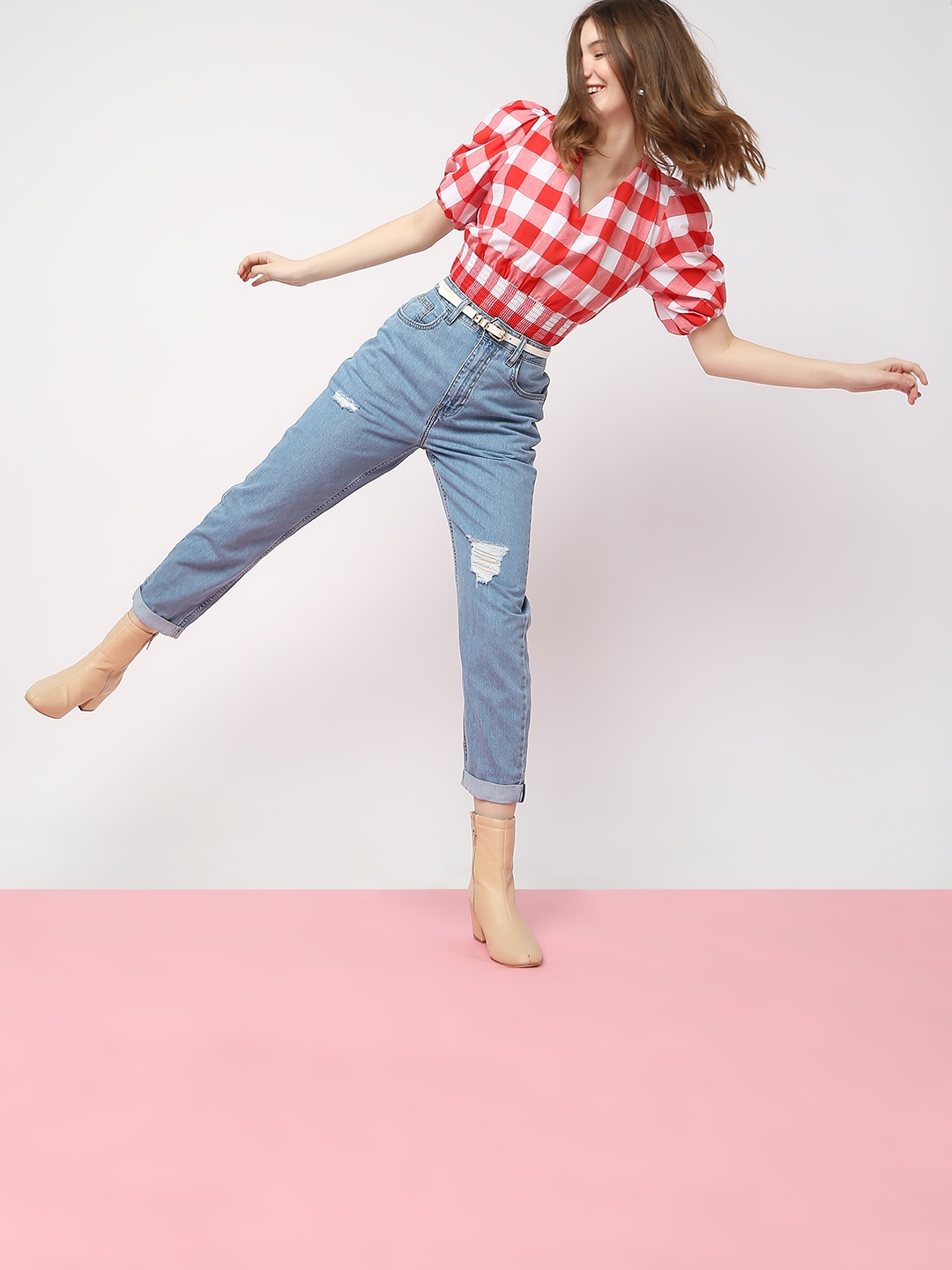 

Vero Moda Women High-Rise Low Distress Cotton Jeans, Blue