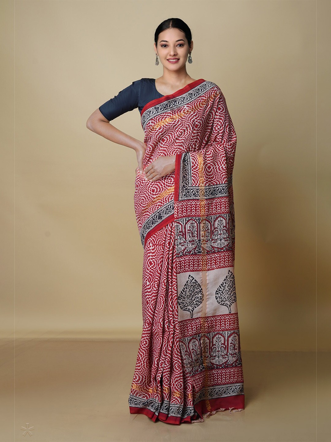 

Unnati Silks Zari Chanderi Saree, Red